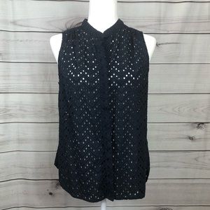 JC Penney Black eyelet button up top